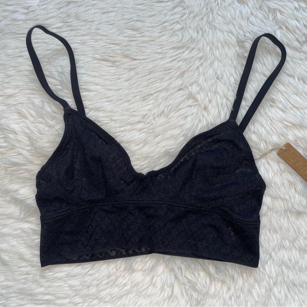 NWT SKIMS black bralette women’s XS mesh logo triangle bra sexy onyx skims